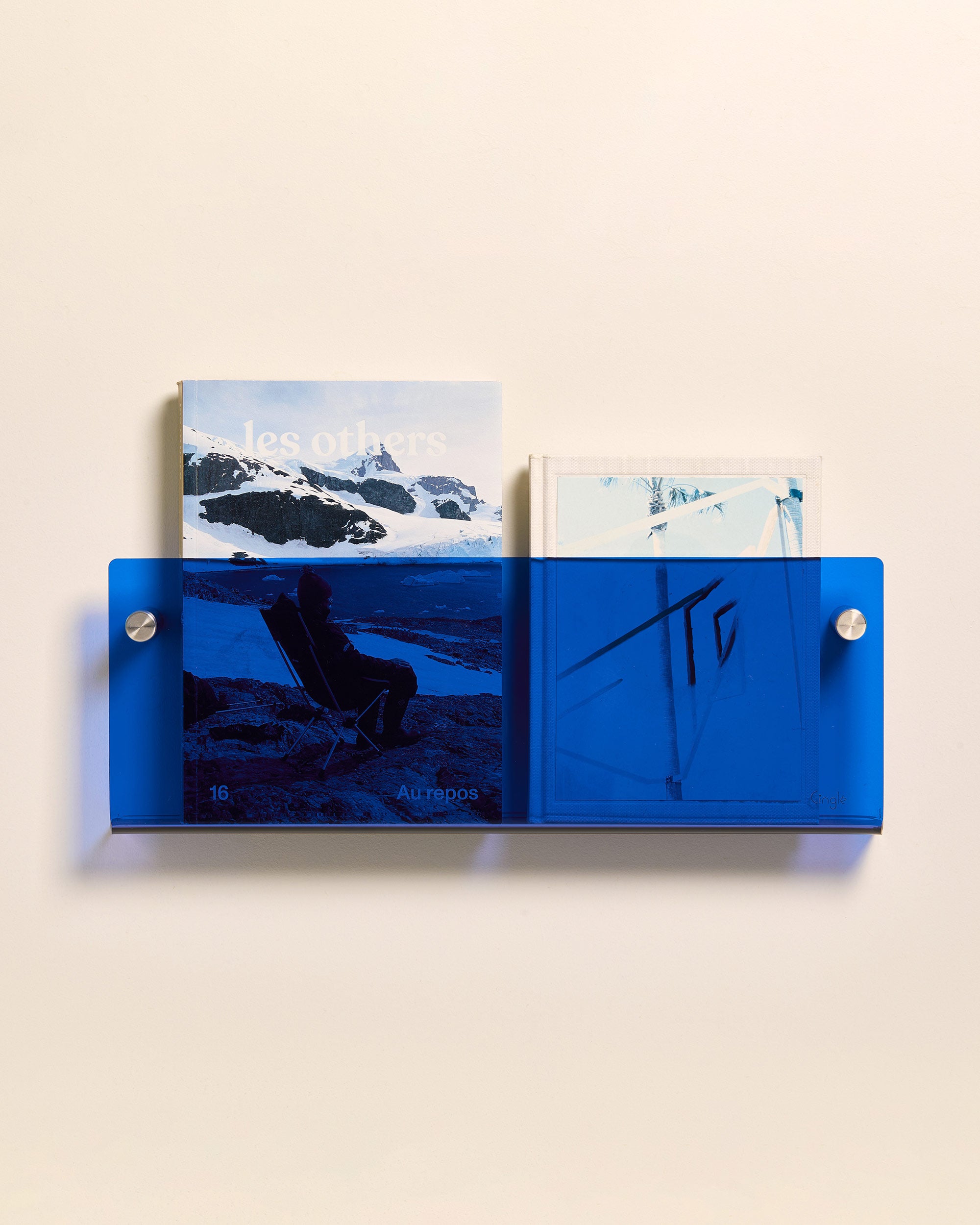 Porte-livres mural en acrylique bleu